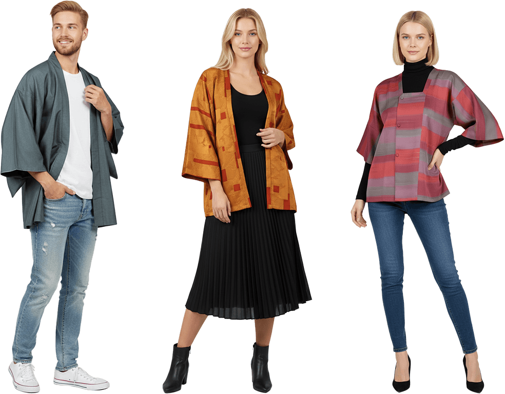 羽織ジャケット・ボトムを着る男性と女性