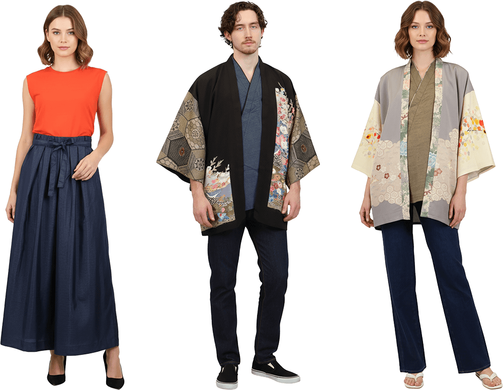 羽織ジャケット・ボトムを着る男性と女性