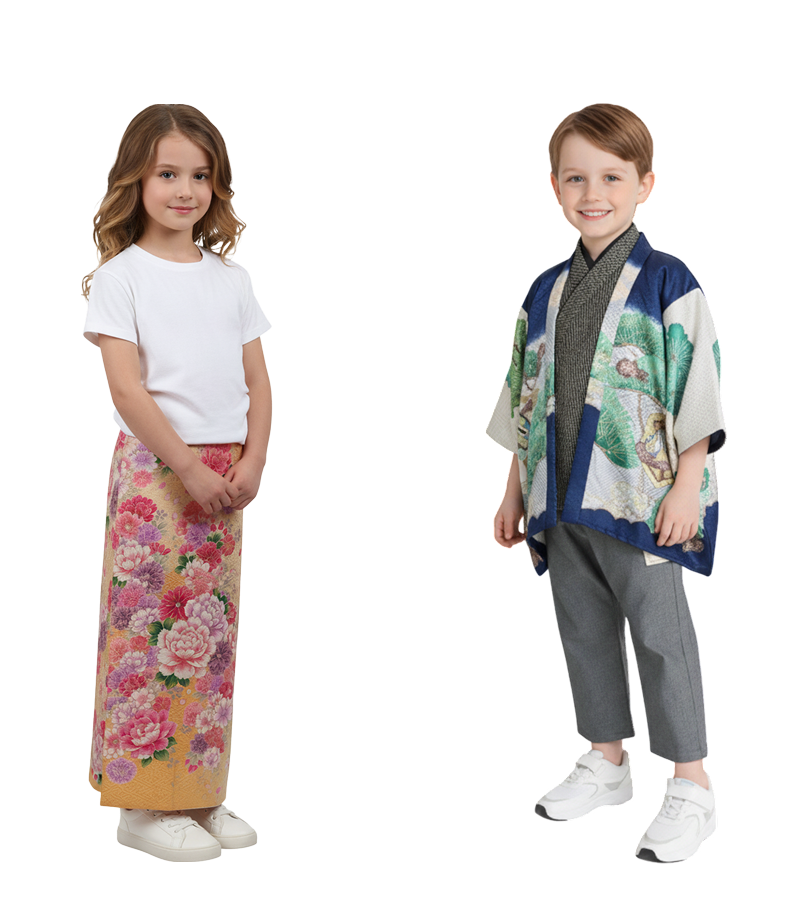 羽織ジャケット・ボトムを着る子供